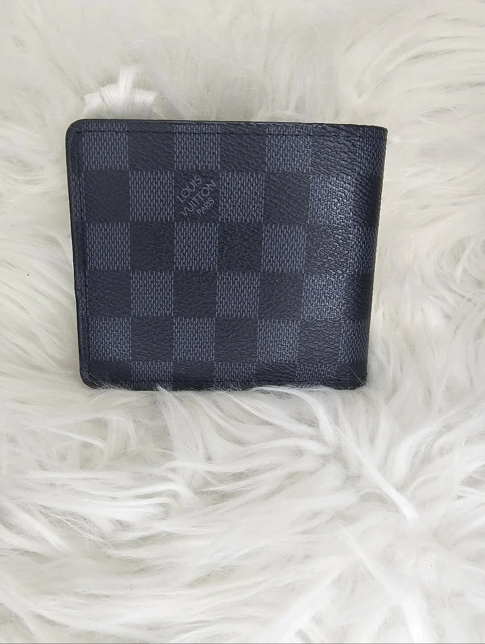 Men's Checkerboard Leather Bi-Fold Wallet - Black